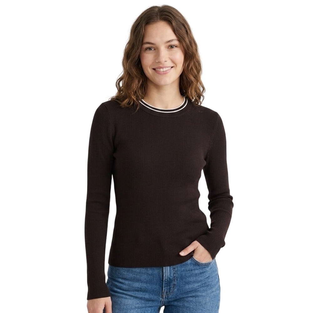 Madewell Womens XS Brown Double Layered Crewneck Merino Silk Blend Sweater NY424